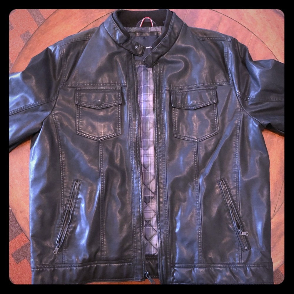 Tommy Hilfiger Black Faux-Leather Moto Jacket